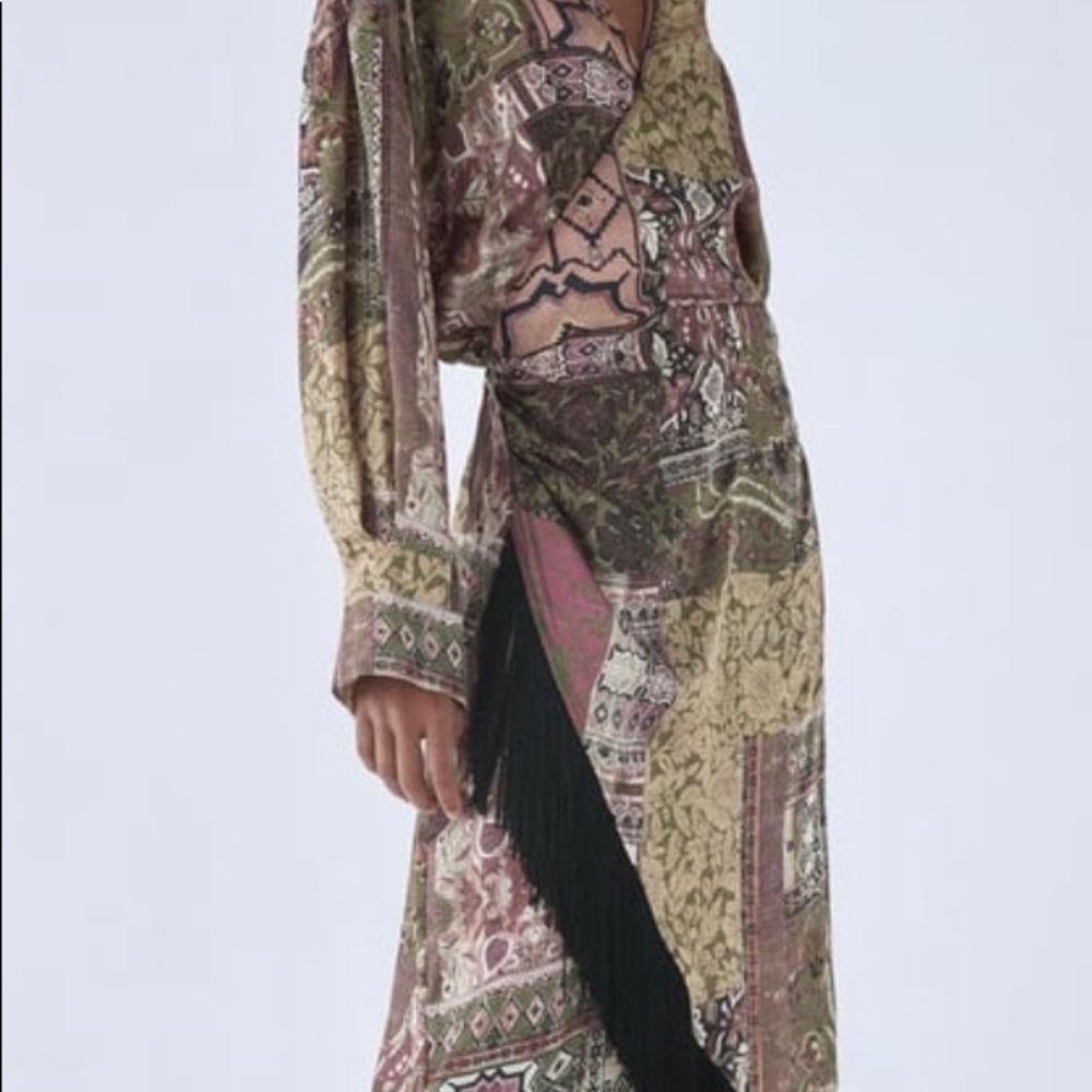 Zara print midi dress with fringe-medium